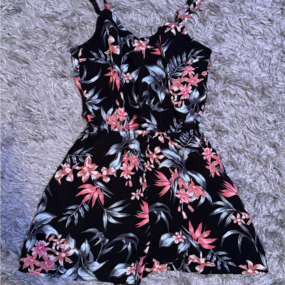 H&M Black Romper with Pink Floral Print